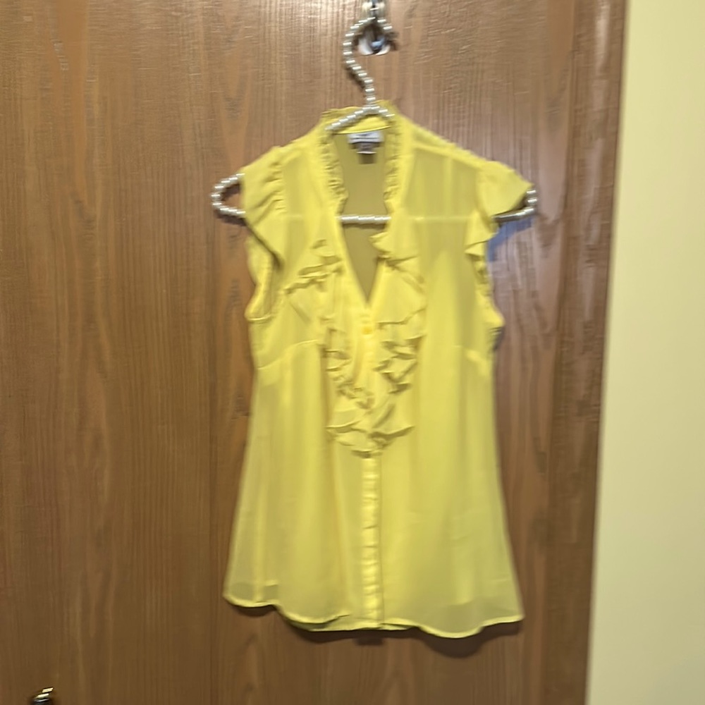 Beautiful yellow sheer ruffle blouse with sheer matching tank top